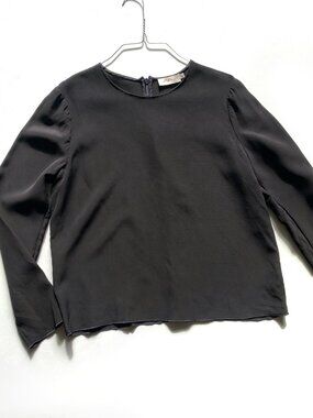 Tory Burch Long-Sleeve Silk Top Size 12 Black